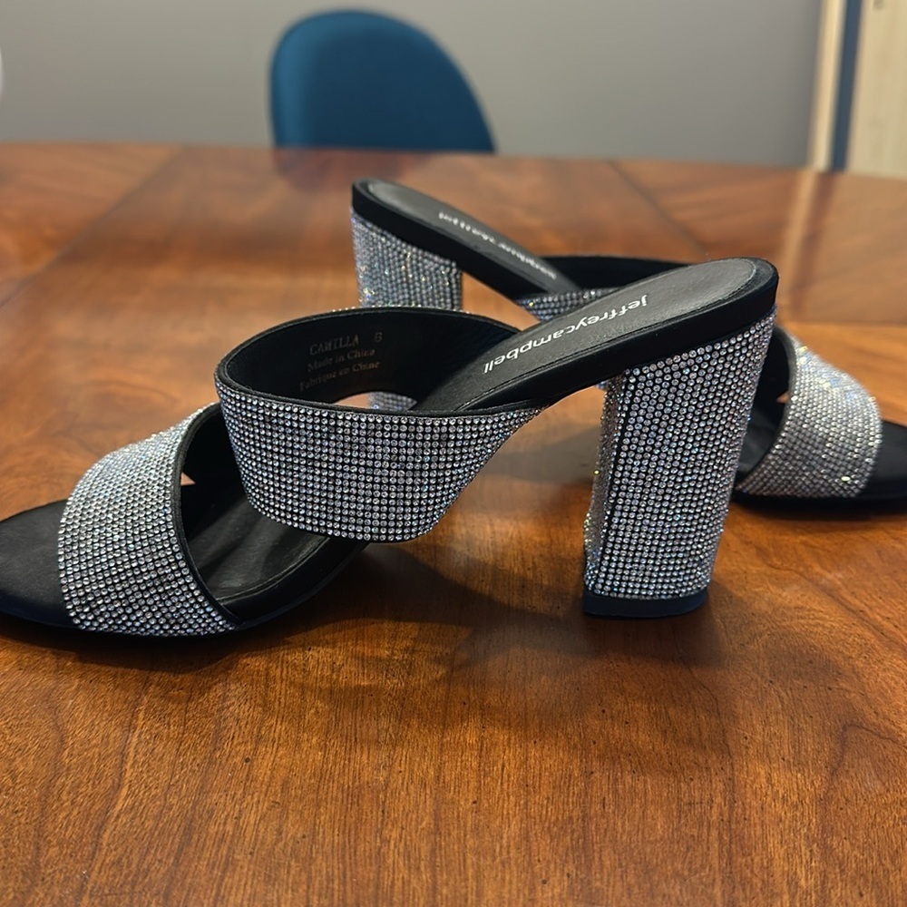 Jeffrey Campbell Camilla Caviar Crystal Sparkle Slide Heels Silver Black Sz 8 - Picture 3 of 7